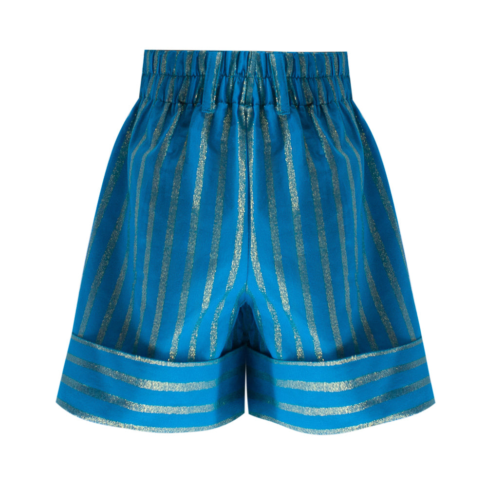 Striped Glittery Shorts in Turquoise