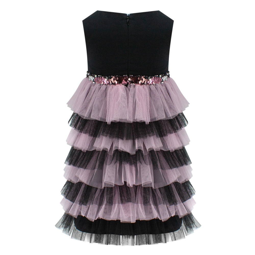 Ruffled Mesh Dress in Pink and Black