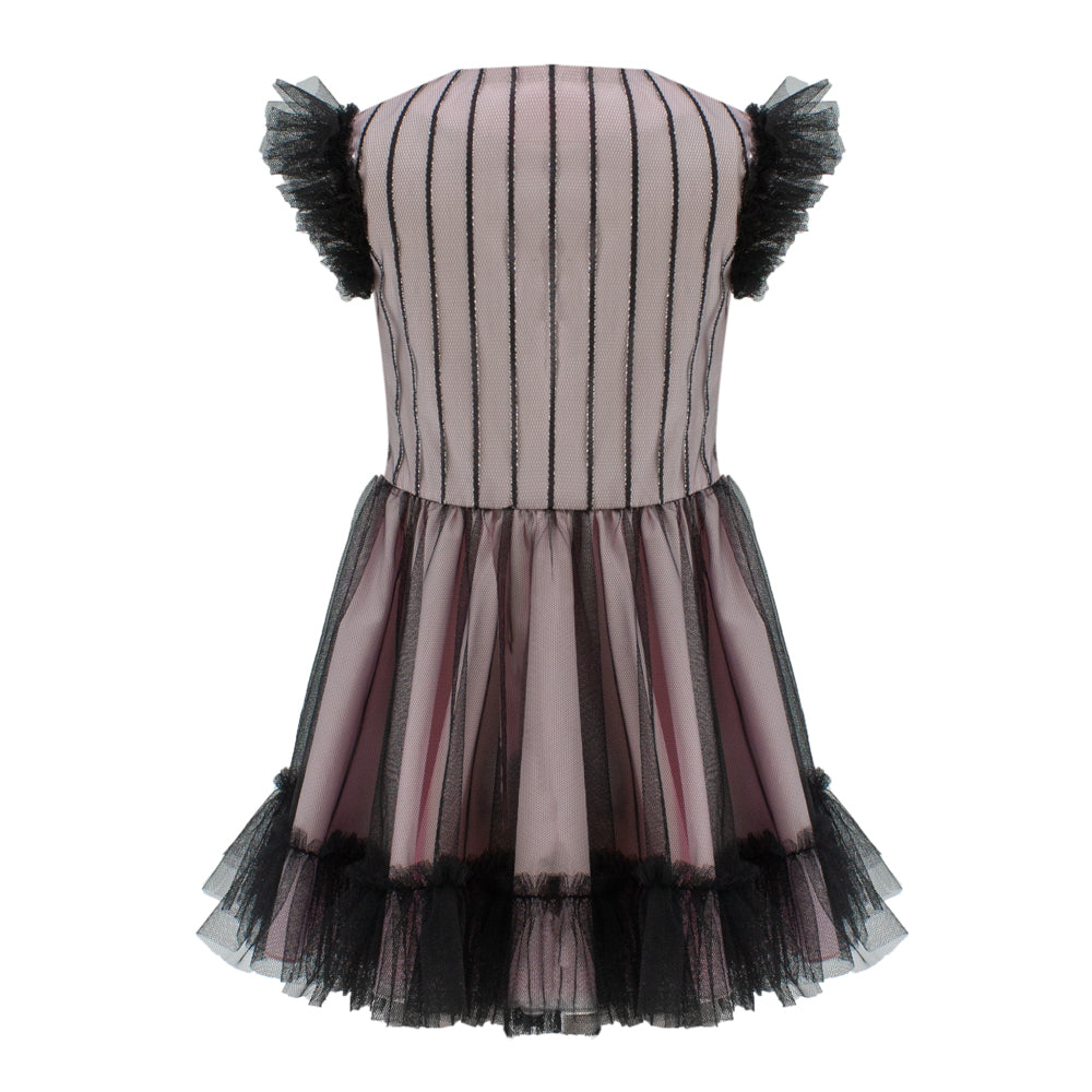 Ruffled Mesh Dress in Pink and Black