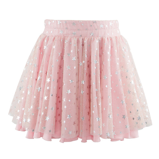 Silver Stars Tulle Skirt in Pink