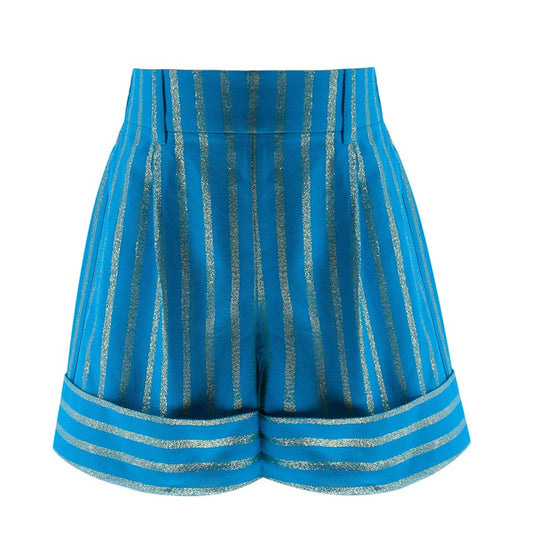 Striped Glittery Shorts in Turquoise