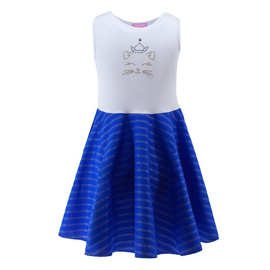 Cat Princess Dress in Blue and White