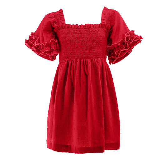 Ruffled Detailing Dress in Red
