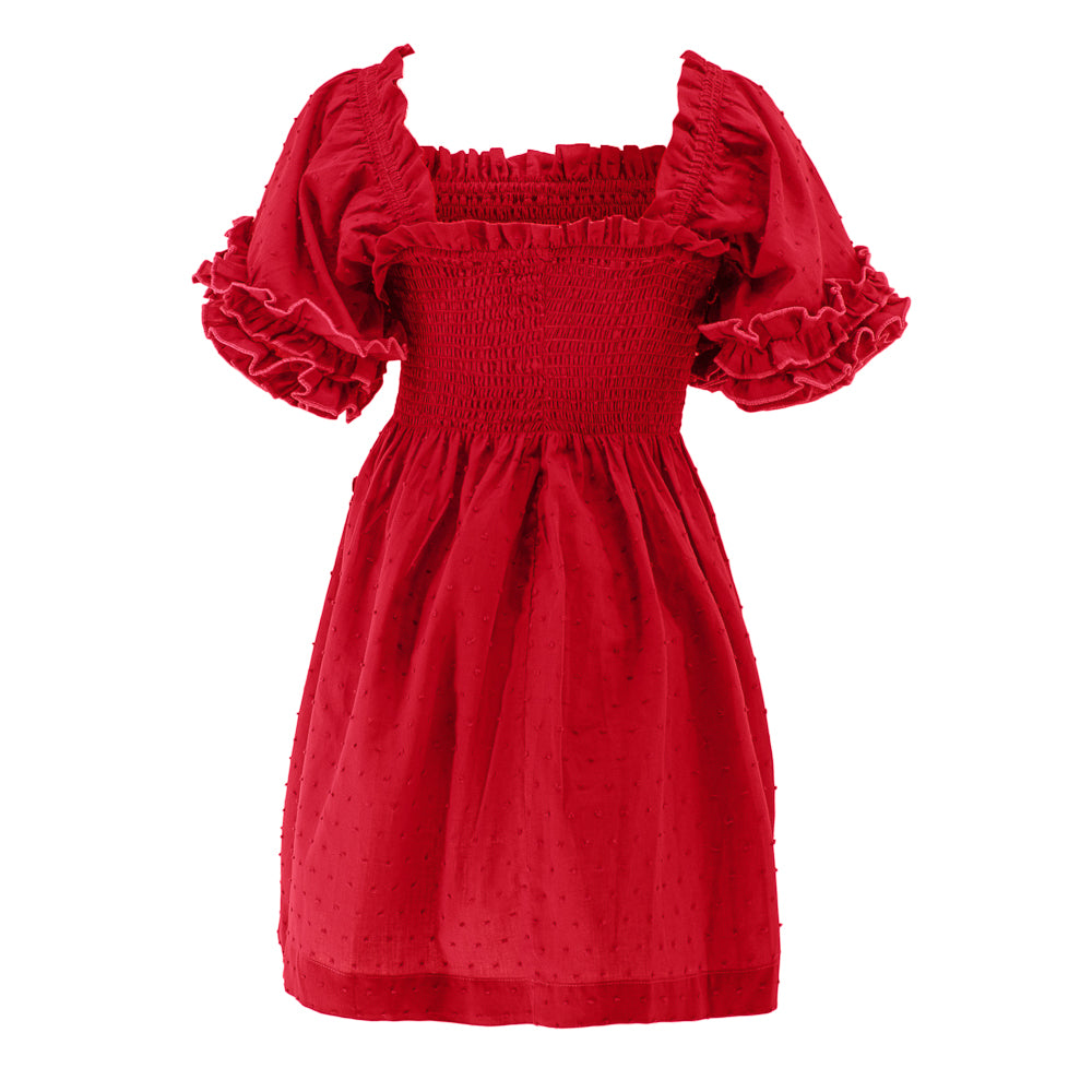 Ruffled Detailing Dress in Red