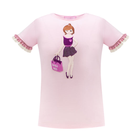 Sequins Pretty Girl T-Shirt in Pink