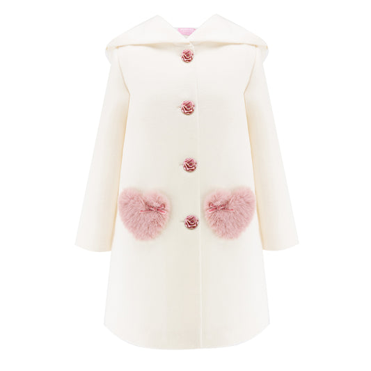 Love Hearts Hooded Coat in White