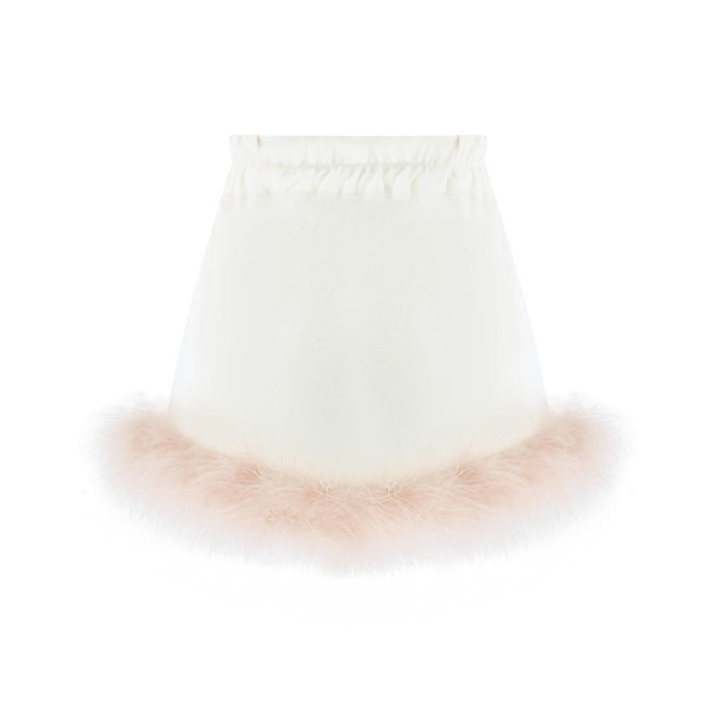 Marabou Fluff Trim Skirt in White