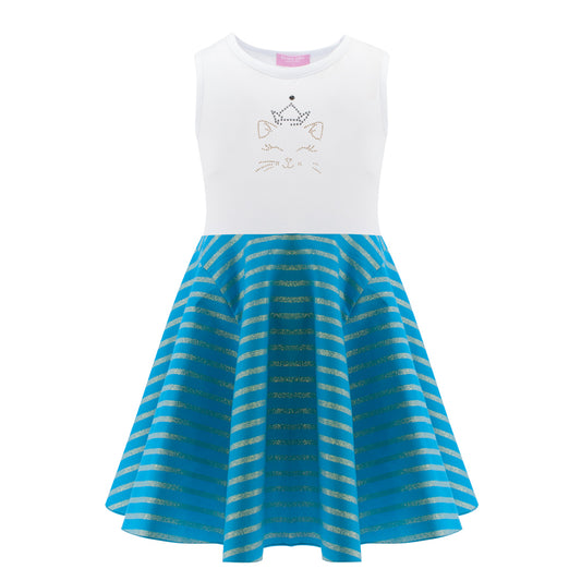 Cat Princess Dress in Turquoise and White
