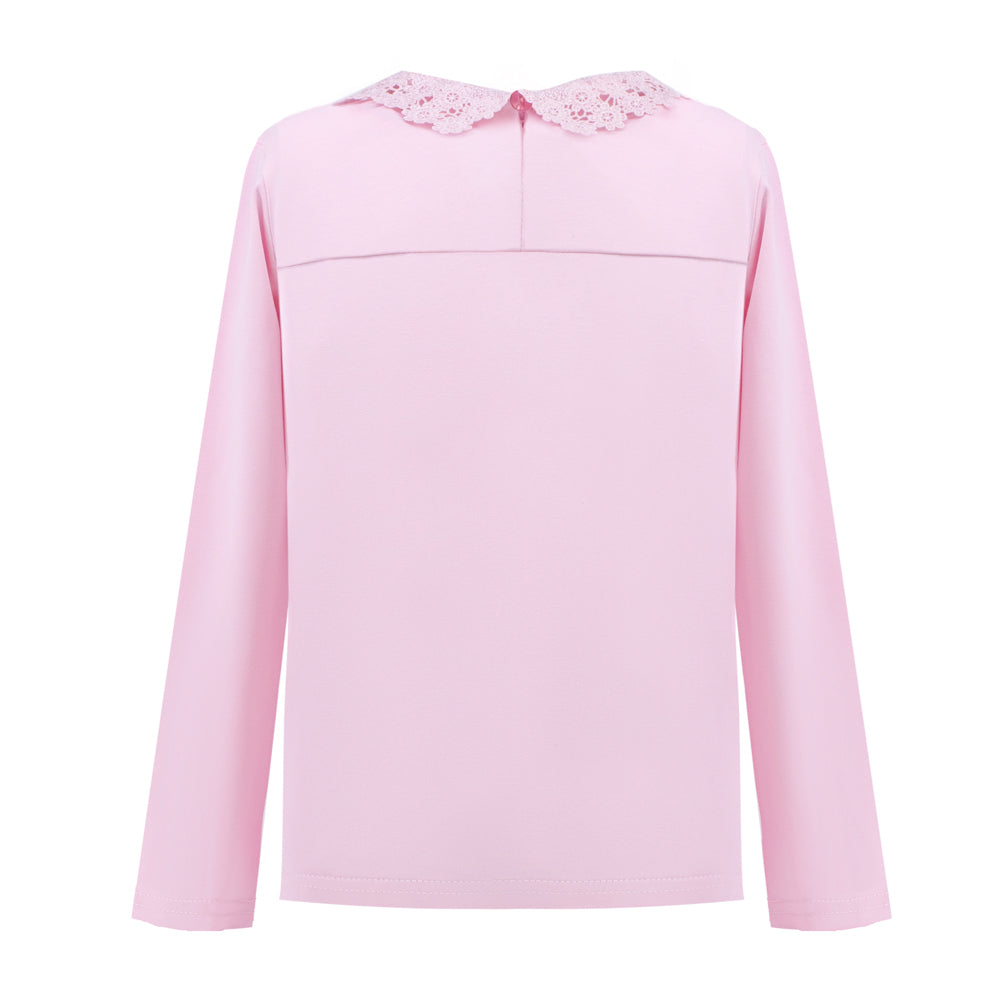 Eyelet Lace Collar Long Sleeve in Pink