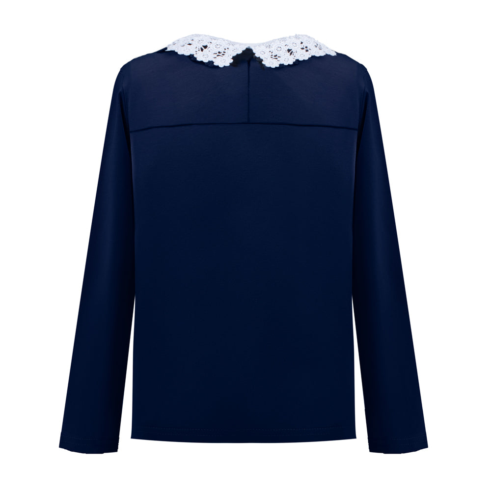 Eyelet Lace Collar Long Sleeve in Blue