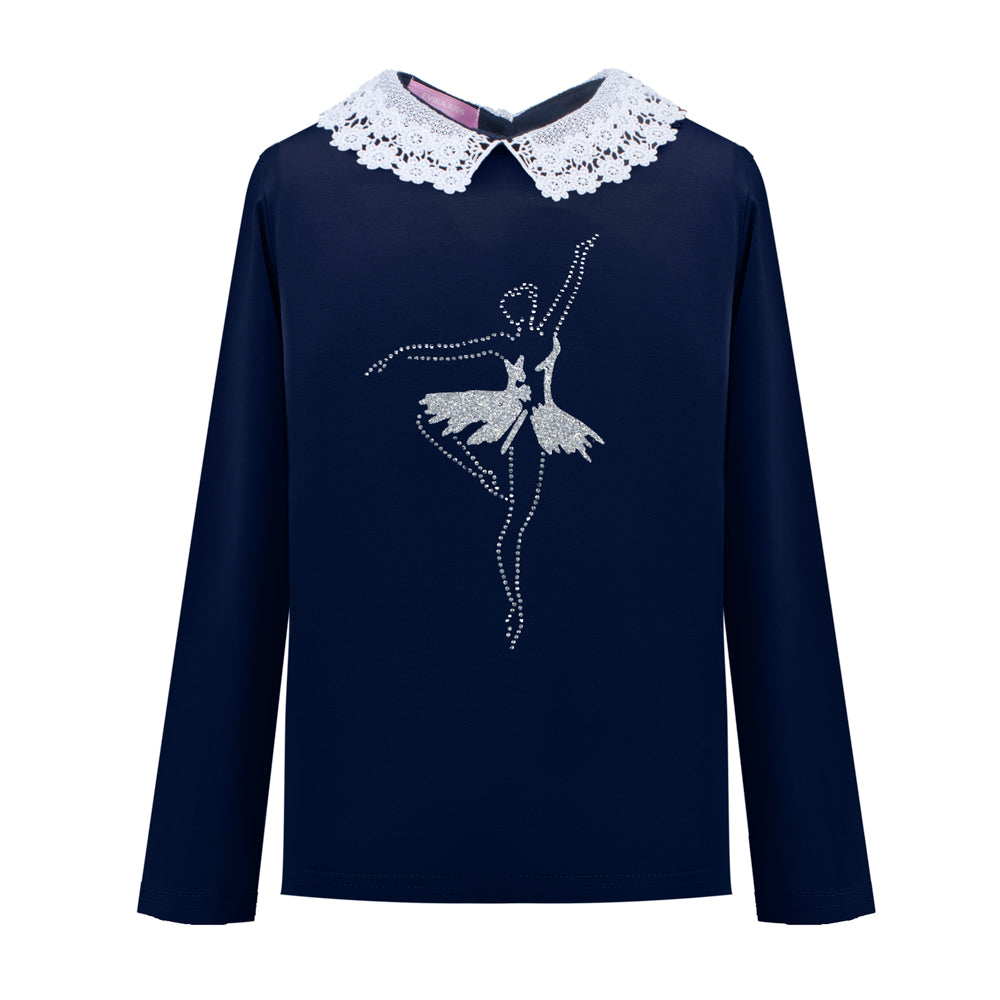 Eyelet Lace Collar Long Sleeve in Blue