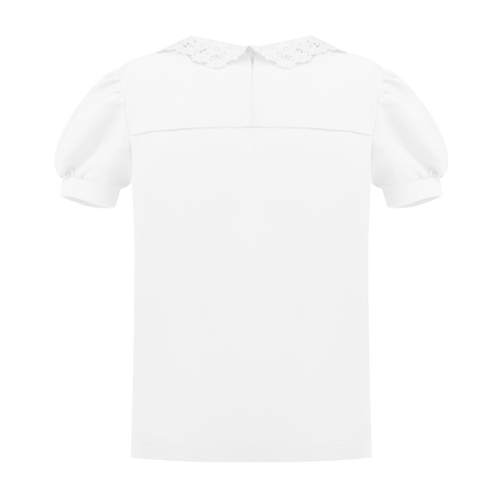 Eyelet Lace Collar T-Shirt in White