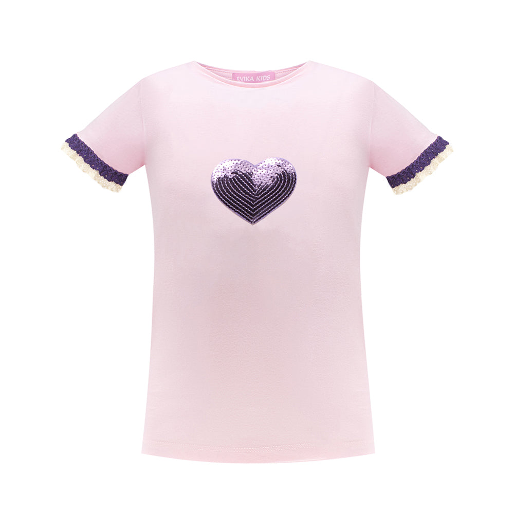 Shiny Sequins Detailing T-Shirt in Pink