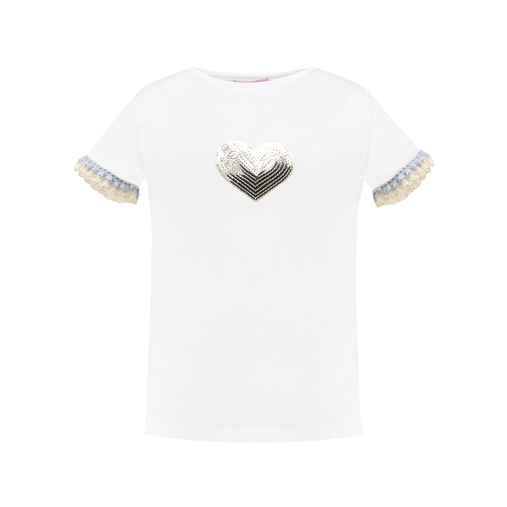 Shiny Sequins Detailing T-Shirt in White